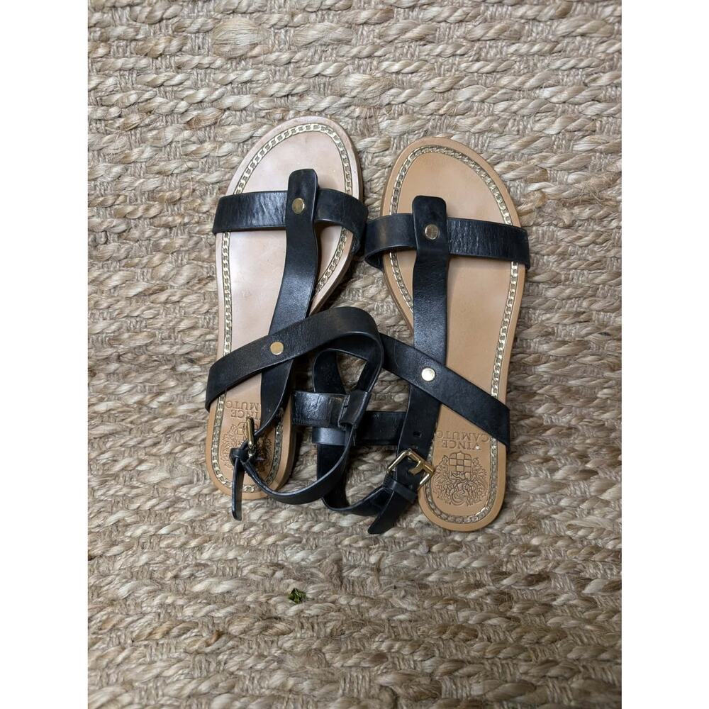 Vince Camuto Black Strappy Flat Sandals Size 7 M Summer Travel